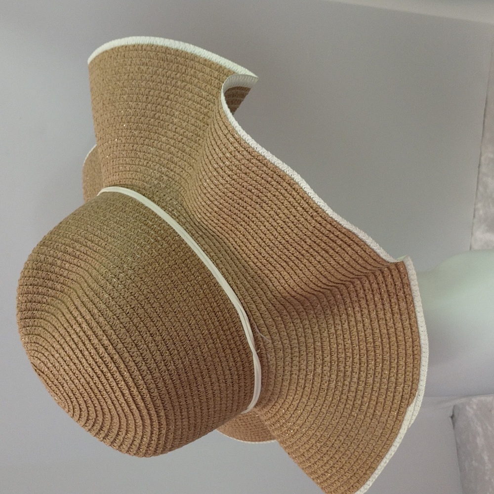 Floppy Hat With Flower Neutral 2-tone Boho Casual Country Vacation Minimalist - Picture 7 of 17
